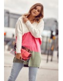 Cardigan dama in dungi cu gluga, roz fluo si masliniu 3210303 - Magazin online - Boutique